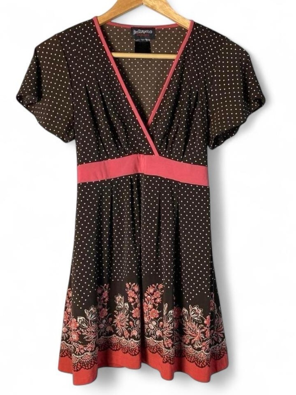 Hot Tempered Y2K Brown & Pink Polka Dot Whimsygoth Empire Waist Top